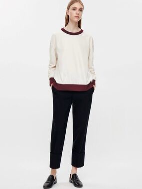 COS Cream Pullover with Maroon Trim